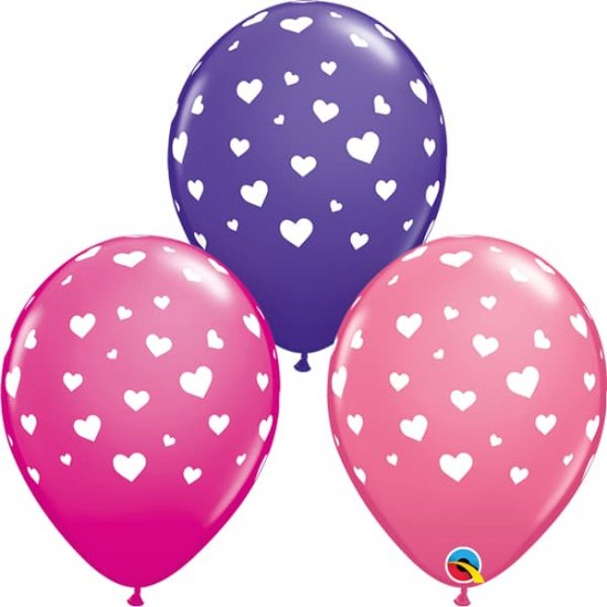 11" Random Hearts-A-Round Latex Balloons 25pk - Click Image to Close