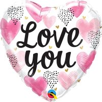 18" I Love You Pink Watercolour Hearts Foil Balloons