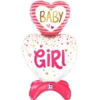 28" Baby Girl Heart Stand Up Air Fill Balloons