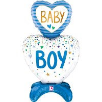 28" Baby Boy Hearts Stand Up Air Fill Balloons