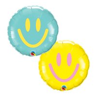 9" Yellow & Caribbean Blue Smiley Face Air Fill Balloons