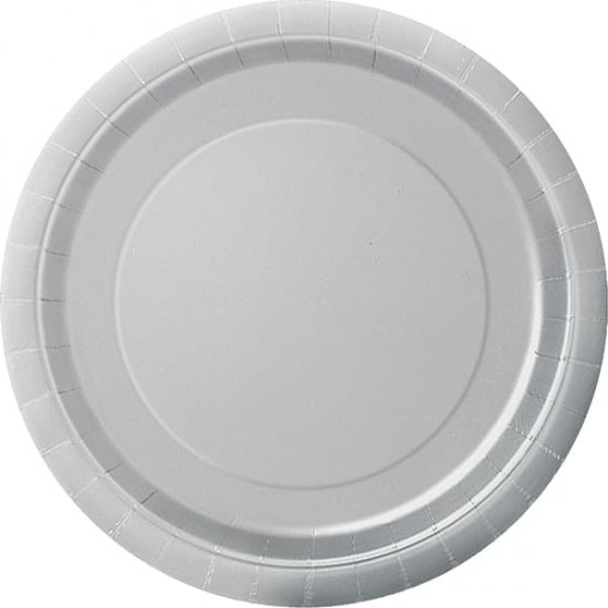 9" Silver Paper Dinner Plates 8pk - Click Image to Close