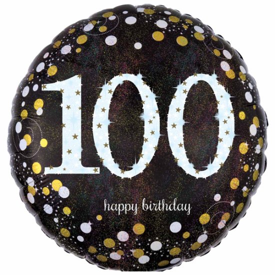 18" Black And Gold 100th Birthday Foil Balloons - Click Image to Close