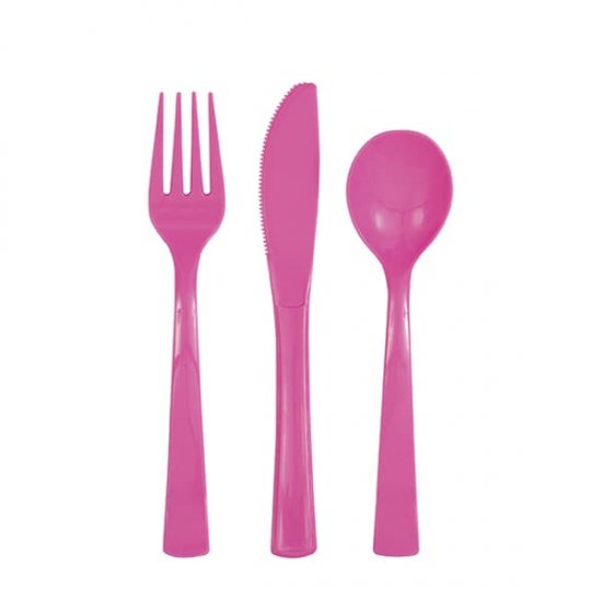Hot Pink Assorted Cutlery 18pk - Click Image to Close