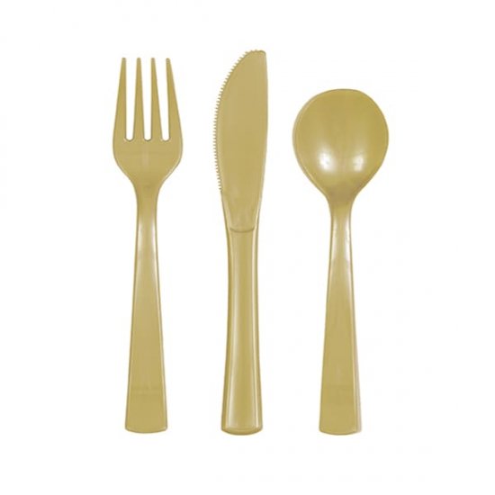 Gold Assorted Cutlery 18pk - Click Image to Close