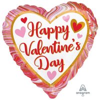 18" Happy Valentines Marbled Heart Shape Foil Balloons