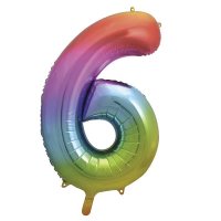 34" Unique Rainbow Number 6 Supershape Balloons