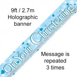 On Your Christening Blue Holographic Dot Banner