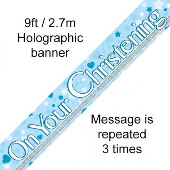 On Your Christening Blue Holographic Dot Banner - Click Image to Close