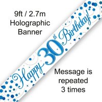 Blue Sparkling Fizz Happy 30th Birthday Banner