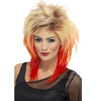 Blonde 80s Mullet Wig With Red Streaks