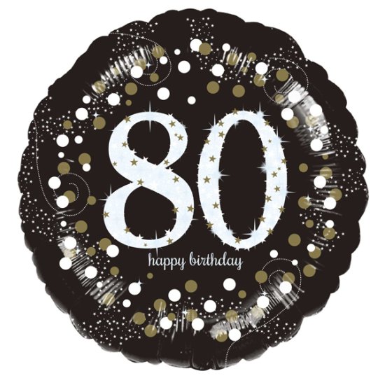 18" Black And Gold 80th Birthday Foil Balloons - Click Image to Close