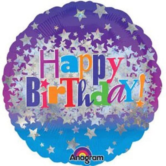 18" Happy Birthday Bright Stars Foil Balloons - Click Image to Close