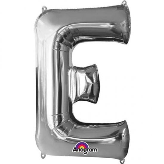 16" E Letter Silver Air Filled Balloons - Click Image to Close