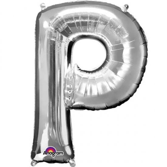 16" P Letter Silver Air Filled Balloons - Click Image to Close