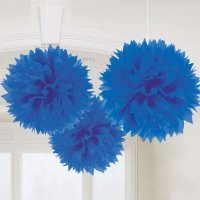 Royal Blue Fluffy Paper Decorations 3pk