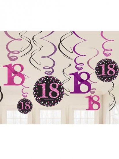 18th Pink Celebration Swirl Decoration - Click Image to Close