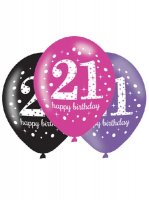 11" Pink Celebration 21st Birthday Latex Balloons 6pk