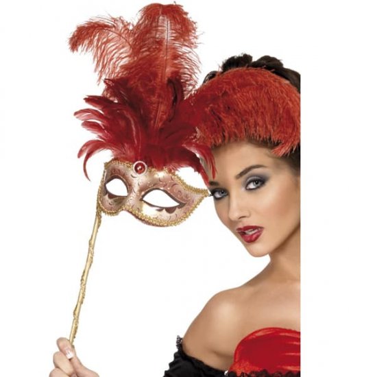 Fever Boutique Red Baroque Fantasy Mask With Feathers x3 - Click Image to Close