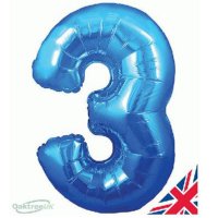 34" Oaktree Blue Number 3 Shape Balloons