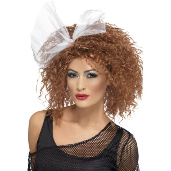 Brown 80's Wild Child Wig With Bow - Click Image to Close