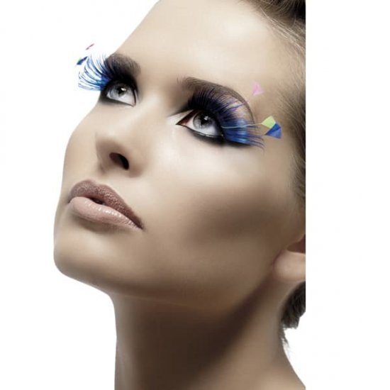 Blue And Neon Feather Eyelashes x6 - Click Image to Close