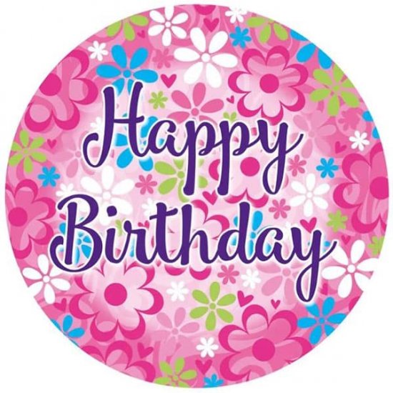 Happy Birthday Flowers Giant Party Badge - Click Image to Close