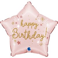 18" Pink Happy Birthday Star Foil Balloons