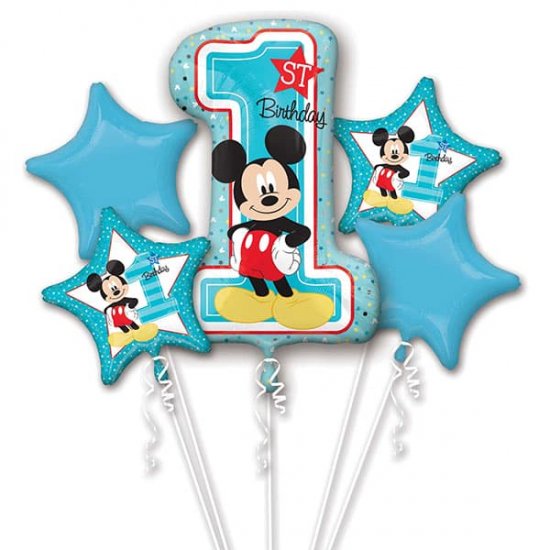 Mickey Mouse 1st Birthday Balloons Bouquet - Click Image to Close