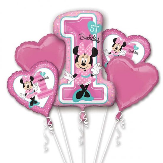 Minnie Mouse 1st Birthday Balloons Bouquet - Click Image to Close