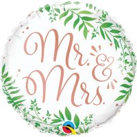 18" Mr & Mrs Elegant Greenery Foil Balloons