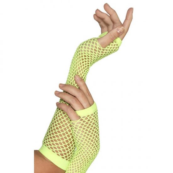 Long Neon Green Fishnet Gloves - Click Image to Close