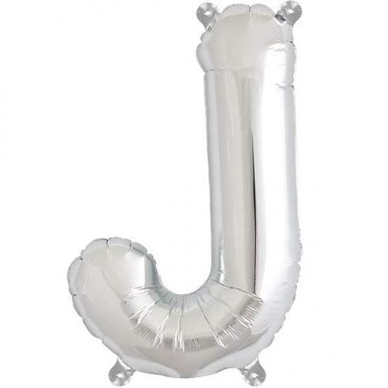 16" J Letter Silver Air Filled Balloon - Click Image to Close