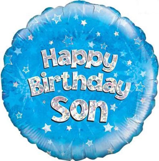 18" Happy Birthday Son Holographic Foil Balloons - Click Image to Close