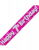 Happy 7th Birthday Pink Holographic Banner