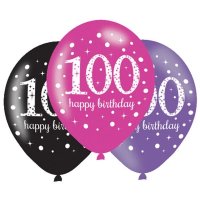 11" Pink Celebration 100th Birthday Latex Balloons 6pk