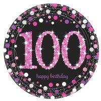 100th Birthday Pink Celebration Plates 8pk