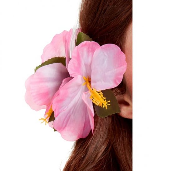 Pink Hawaiian Flower Hair Clips - Click Image to Close