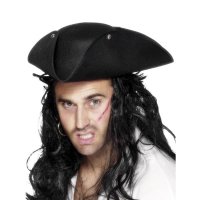 Black Pirate Tricorn Hat With Studs