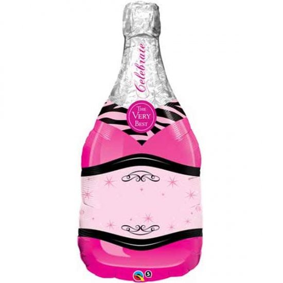 Celebrate Pink Bubbly Wine Bottle Shape Balloons - Click Image to Close