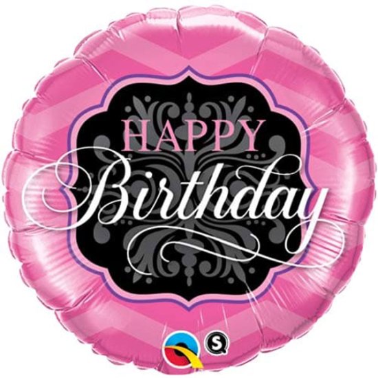 18" Happy Birthday Pink And Black Foil Balloons - Click Image to Close