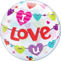 22" I Love You Banner Hearts Single Bubble Balloons