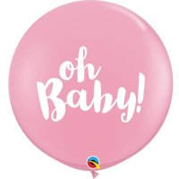 3ft Pink Oh Baby Latex Balloons 2pk