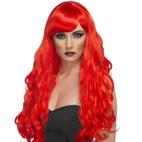 Red Desire Wigs With Fringe - Click Image to Close