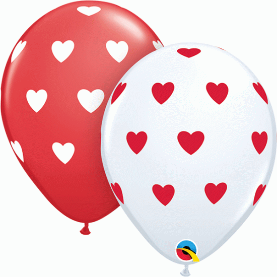 11" Red And White Big Hearts 50pk - Click Image to Close
