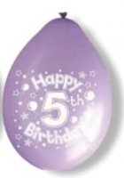 10" Happy 5th Birthday Latex Balloons 6 Packs Of 10