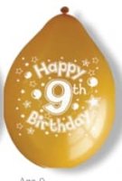 10" Happy 9th Birthday Latex Balloons 6 Packs Of 10
