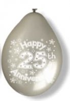 10" 25th Anniversary Latex Balloons 6 Packs Of 10