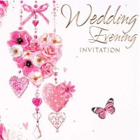 Hearts Wedding Evening Invitation Cards 6pk
