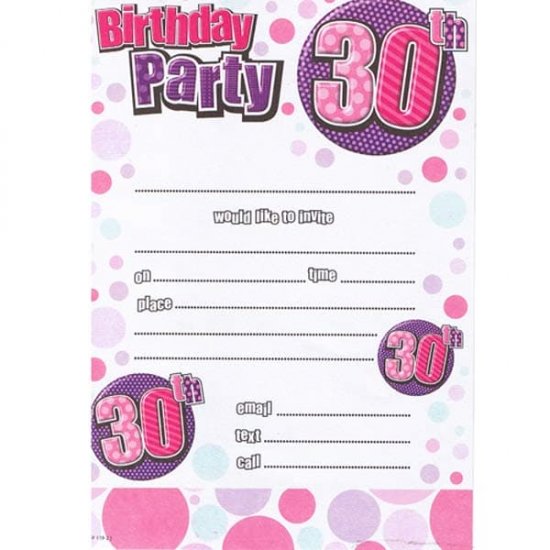 Female 30th Birthday Party Invitations 20pk - Click Image to Close